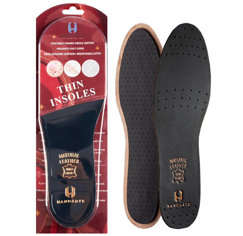HANDARTE Premium Leather Shoe Insoles | Thin Shoe Inserts for Women | Dress Shoe Insoles