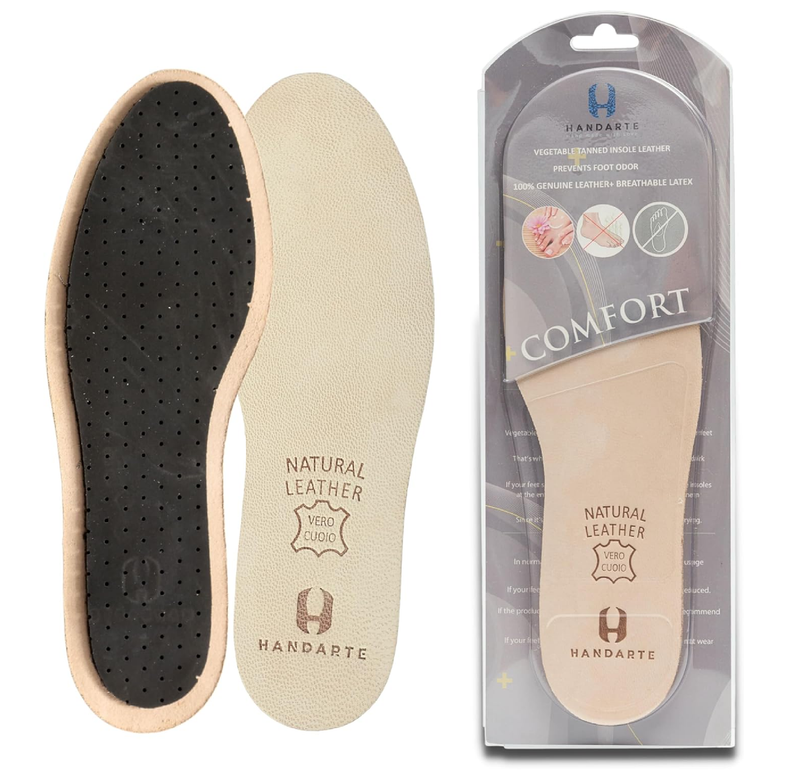 HANDARTE Leather Sockless Shoe Insoles | Thin Dress Shoe Inserts for Men/Women | 100% Natural Goatskin - ChromeFree,