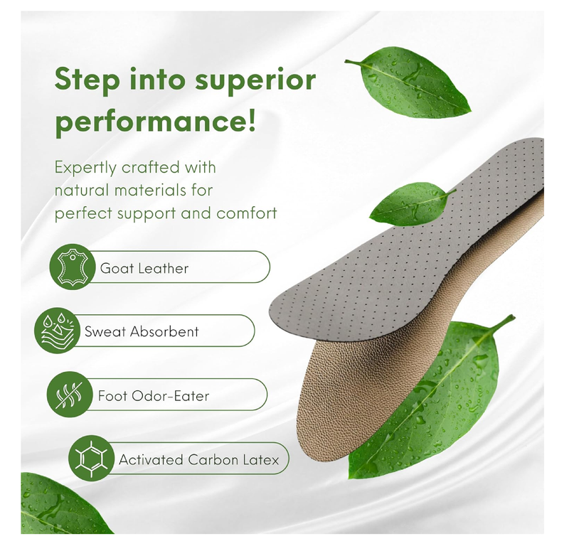 HANDARTE Leather Sockless Shoe Insoles | Thin Dress Shoe Inserts for Men/Women | 100% Natural Goatskin - ChromeFree,