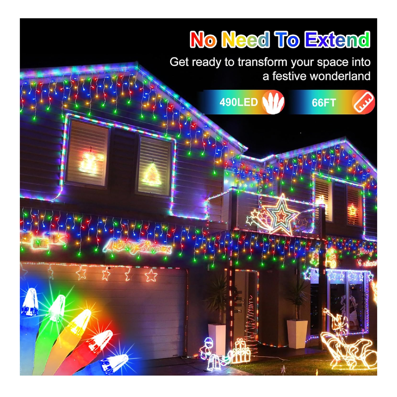 HRANBOTY 132 FT LED Christmas Lights with 280 Drops, 980 LED Indoor Outdoor Christmas Decorations