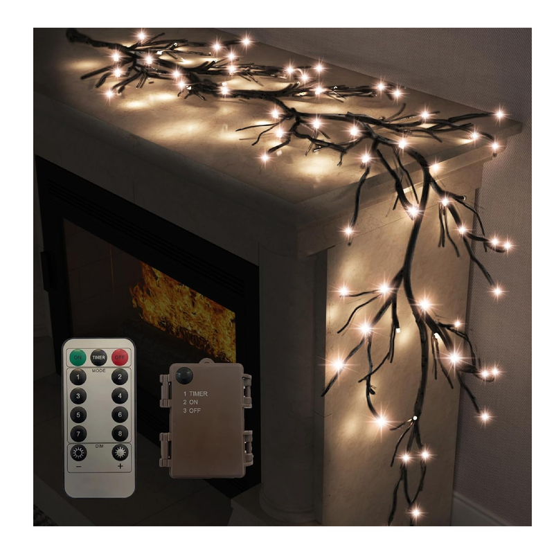 Halloween Garland with Lights, Hypestar 6FT Lighted Black Garlands with 48 LEDs for Halloween Decorations and Porch,Table and Wall Decor