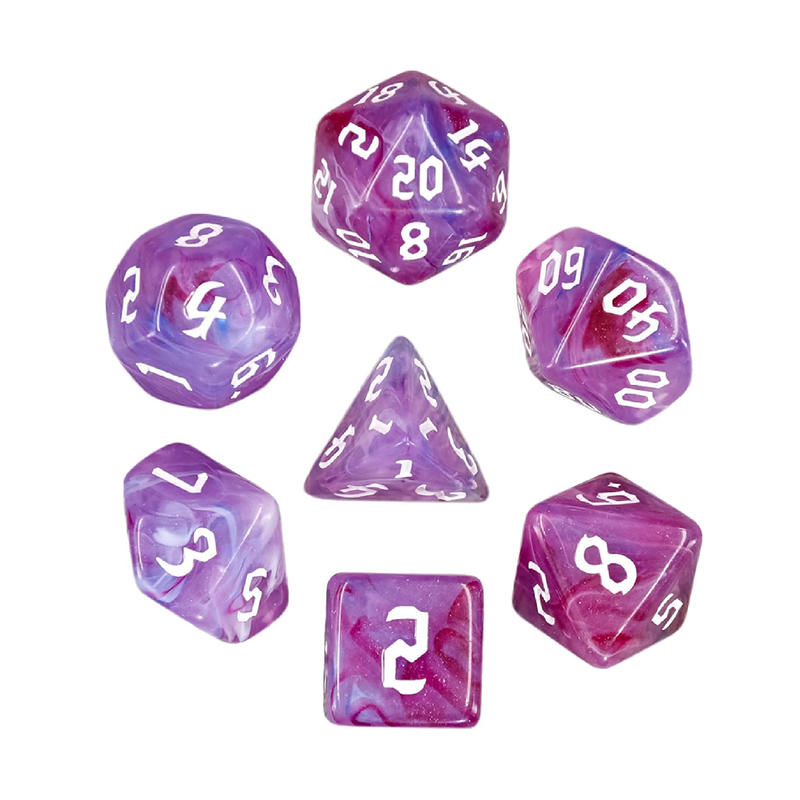 DND Dice 7Pieces DND Polyhedral Dice Set Purple Blue White Translucent Mixed Polyhedral DND Dice for Dungeons and Dragons RPG MTG Role Playing Table Games