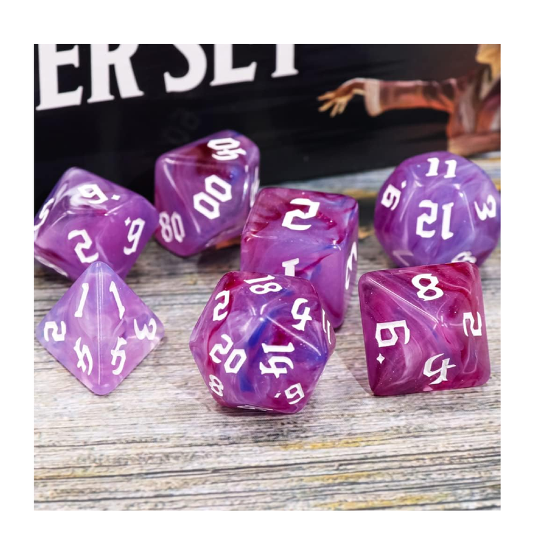 DND Dice 7Pieces DND Polyhedral Dice Set Purple Blue White Translucent Mixed Polyhedral DND Dice for Dungeons and Dragons RPG MTG Role Playing Table Games