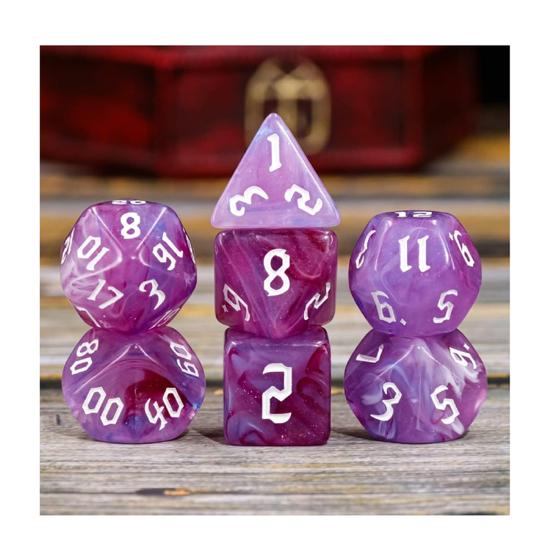 DND Dice 7Pieces DND Polyhedral Dice Set Purple Blue White Translucent Mixed Polyhedral DND Dice for Dungeons and Dragons RPG MTG Role Playing Table Games