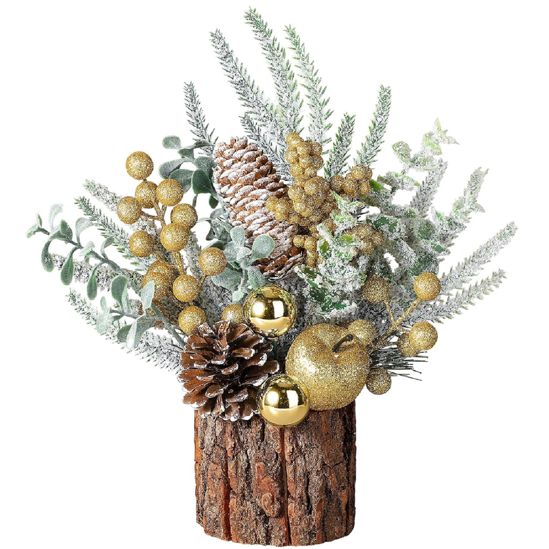 Hatisan Small Christmas Tree, Artificial Christmas Tree with Christmas Ornaments Pine Cone Berry (Gold-Round)