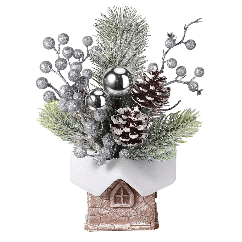 Hatisan Small Christmas Tree, Artificial Christmas Tree with Christmas Ornaments Pine Cone Berry,(Silver-Room)