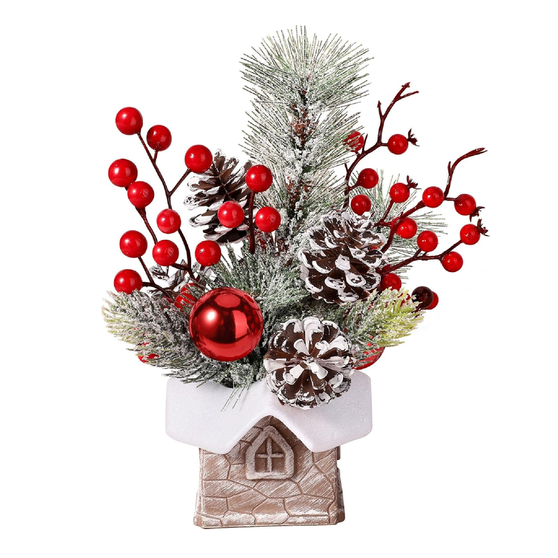 Hatisan Small Christmas Tree, Artificial Christmas Tree with Christmas Ornaments Pine Cone Berry (Snow)