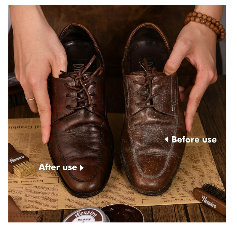 Henviro Leather Shoe Polish Kit - Birthday Gifts for Men, Dad, Shoe Shine Kit, Leather Boot Care Kit, Mens Gifts Ideas