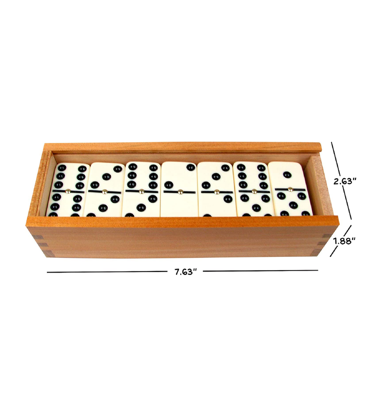 Dominoes Set 28 Piece Double Six Ivory Domino Tiles Set Classic Numbers Table Game with Wooden Carrying/Storage Case by Hey! Play! 2-4 Players Brown