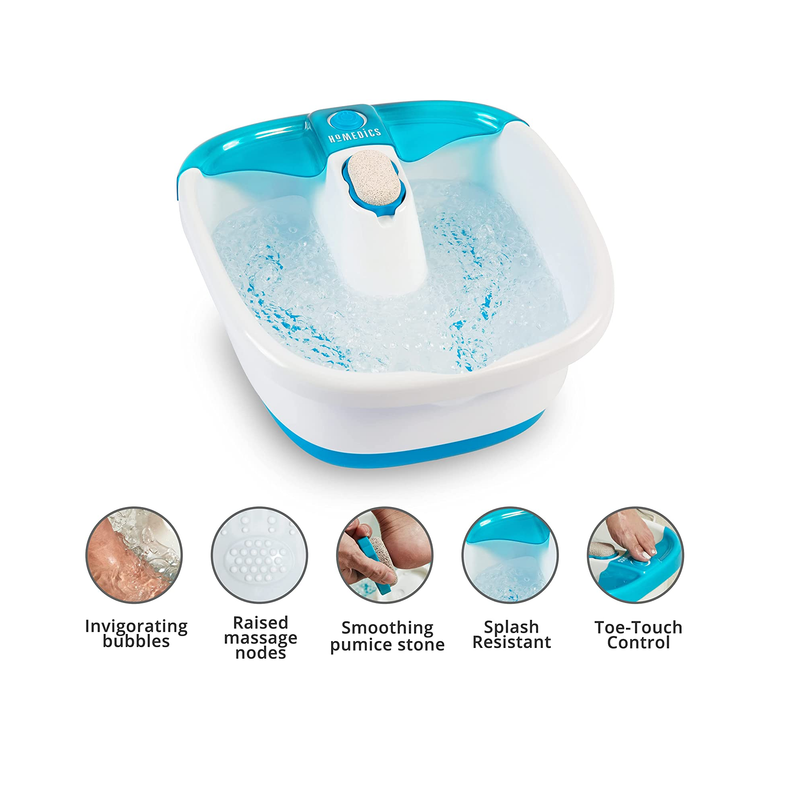 HoMedics Bubble Mate Foot Spa Toe Touch Controlled Foot Bath with Invigorating Bubbles and Splash Proof Raised Massage nodes and Removable Pumice Stone