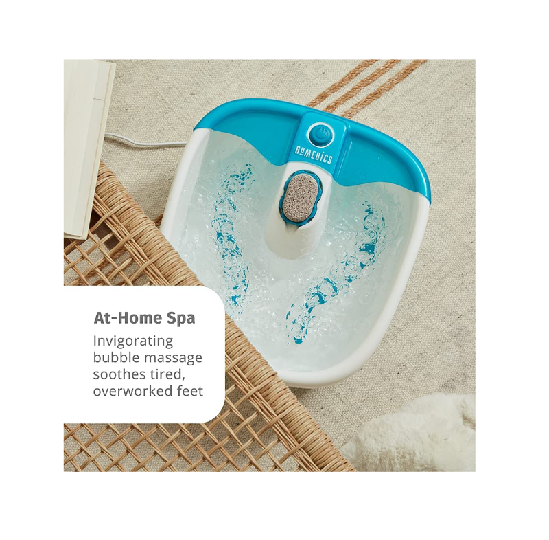 HoMedics Bubble Mate Foot Spa Toe Touch Controlled Foot Bath with Invigorating Bubbles and Splash Proof Raised Massage nodes and Removable Pumice Stone