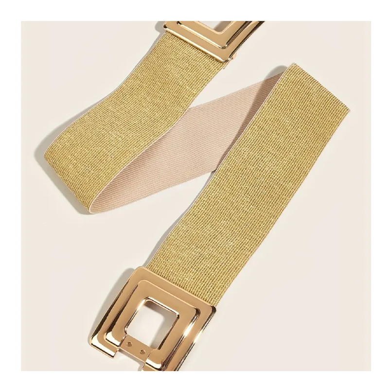 Hollow Out Square Buckle Belt Classic Golden White Elastic Wide Waistband Elegant Decoration Dress Girdle For Women