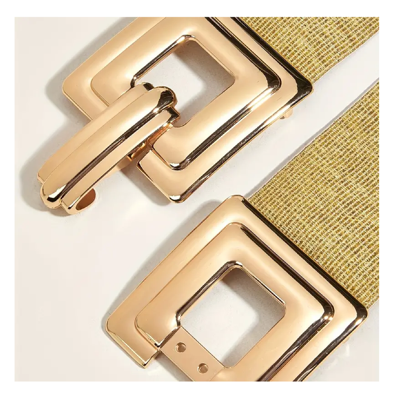 Hollow Out Square Buckle Belt Classic Golden White Elastic Wide Waistband Elegant Decoration Dress Girdle For Women