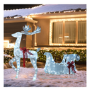 Hourleey Lighted Christmas Decorations Outdoor, Pre-Lit 3D Santa Sleigh Reindeer with 100 LED Cool White Light