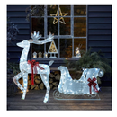 Hourleey Lighted Christmas Decorations Outdoor, Pre-Lit 3D Santa Sleigh Reindeer with 100 LED Cool White Light