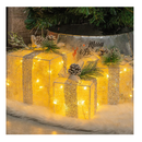 Hourleey Set of 3 Christmas Lighted Gift Boxes, Pre-lit 60 LED Light Up Present Boxes Ornament Outdoor Warm White Tinsel Boxes Decoration for Indoor Christmas Home Yard Lawn Decor