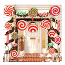 Huwena 24 Pcs Christmas Outdoor Decorations Hanging Ornaments Peppermint Candy Yard Signs Double Sided Lawn Decorations Peppermint Ornaments for Xmas (Cute Style)