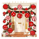 Huwena 24 Pcs Christmas Outdoor Decorations Hanging Ornaments Peppermint Candy Yard Signs Double Sided Lawn Decorations Peppermint Ornaments for Xmas (Warm Style)