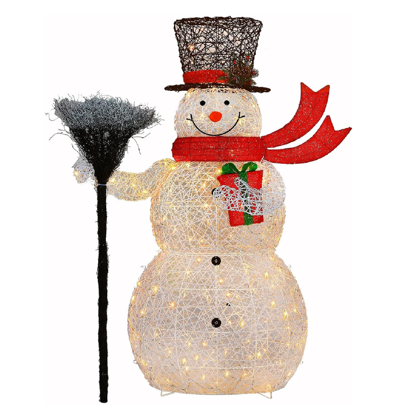 Hykolity 5FT Outdoor Lighted White Rattan Snowman, Christmas Snowman Yard Decoration with 120