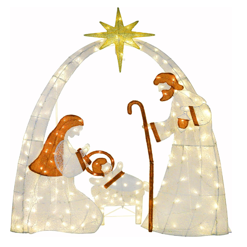 Hykolity 6ft Lighted Outdoor Holy Family Nativity, Christmas Outdoor Nativity Scene Yard Decoration