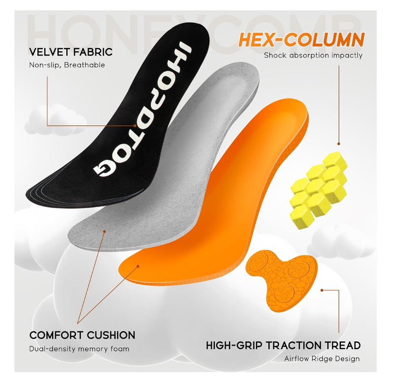 240+lbs Running Sports Insoles Plantar Fasciitis Comfort Shoe Inserts for Men Women, Arch Support Inserts for Pain Relief Absorb Shock,