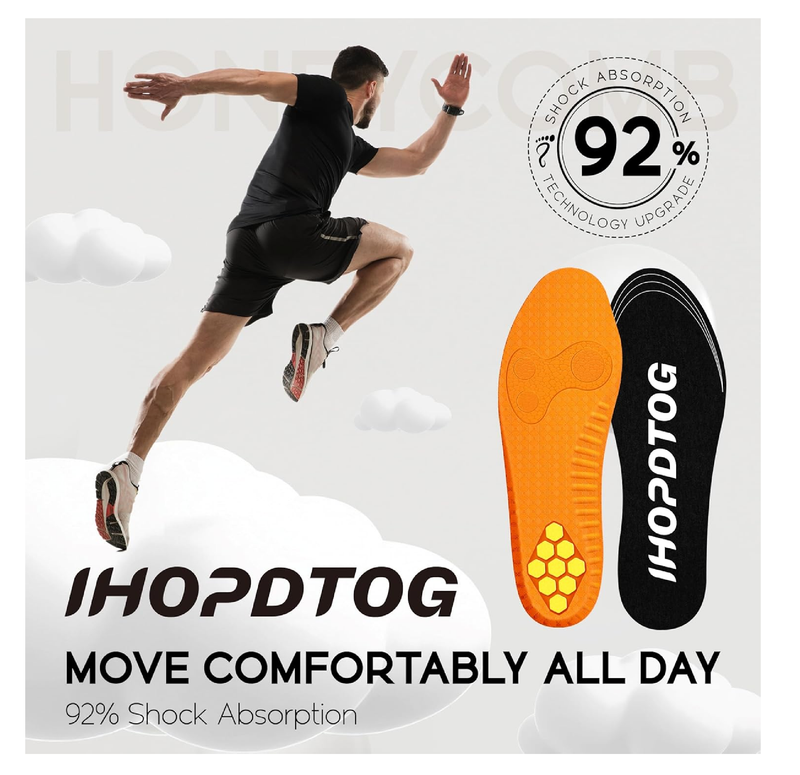 240+lbs Running Sports Insoles Plantar Fasciitis Comfort Shoe Inserts for Men Women, Arch Support Inserts for Pain Relief Absorb Shock,