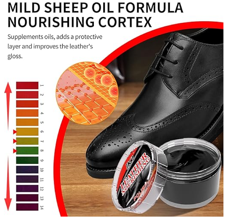 IKI Shoe Polish for Leather - Shoe Shine Kit with Sponge, Applicator - 3.17 Oz Nourish Shoe Cream for Boots and Shoes