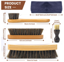IKI 6 Pcs Horse Hair Shoe Brush Kit for Suede, Leather & Boots Cleaning with Microfiber Cloth & Travel Pouch