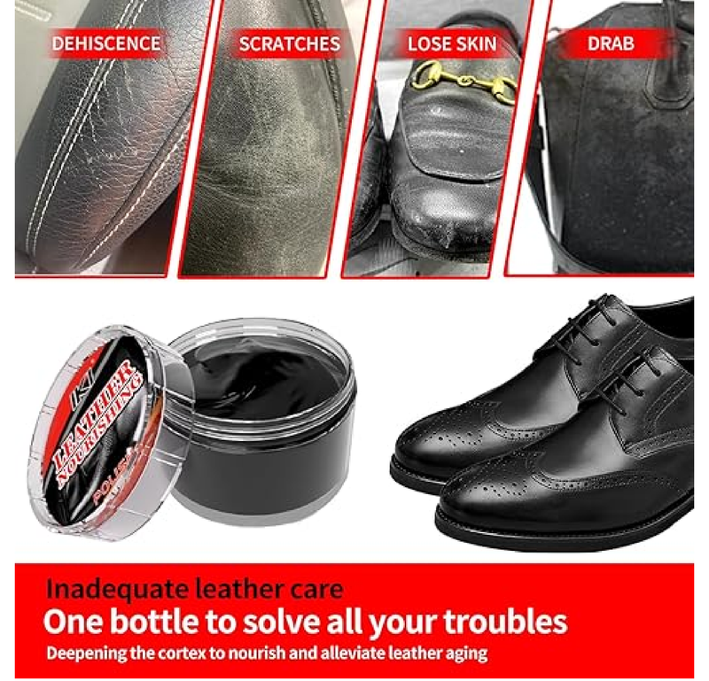 IKI Shoe Polish for Leather - Shoe Shine Kit with Sponge, Applicator - 3.17 Oz Nourish Shoe Cream for Boots and Shoes