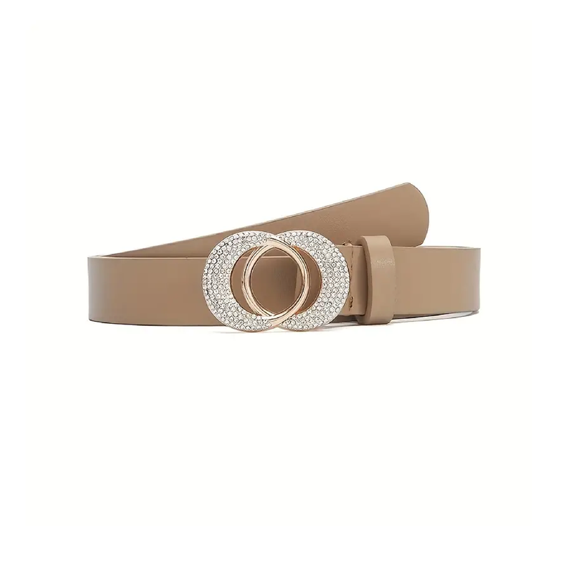 Inlaid Artificial Diamond Double Round Buckle Belt Versatile Dress Decorative Leather Belt For Girls
