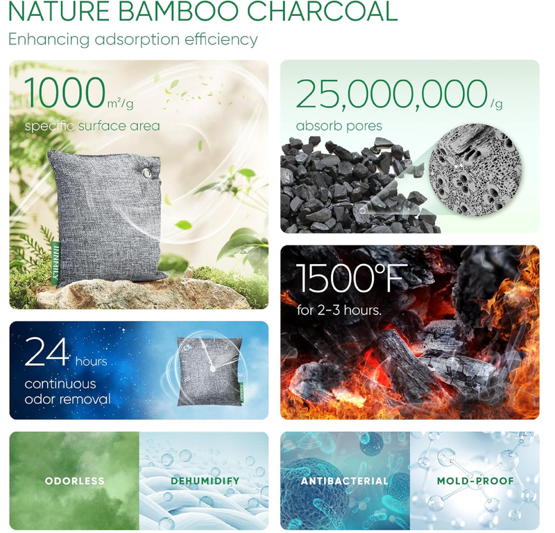 Activated Charcoal Odor Absorber, 6 Pack Natural Shoe Odor Eliminator, Bamboo Charcoal Air Purifying Bags,