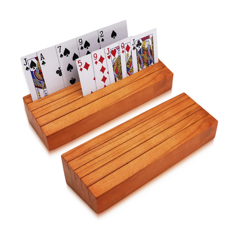 Iswabard Card Deck Stand Set of 2 Playing Cards Holder for Kids Elder Wood Holder Racks Tray for Organizing Cards on Game Bridge Card Holders Adults