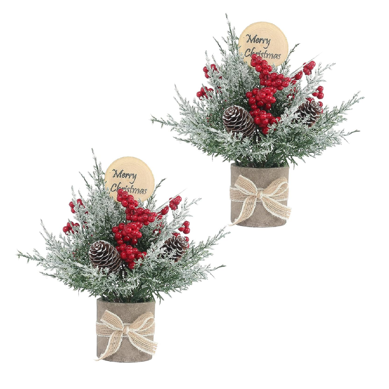 JIALEIXI 2PCS Small Christmas Tree,Tabletop Mini Xmas Tree,9" Artificial Little Potted for Christmas Decor,Suitable for Weddings, Holidays, Christmas and Other Festivals.