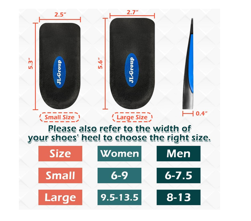 JL-Group Orthopedic Heel Inserts, Shock Absorption and Heel Support Insoles for Achilles Tendonitis, Plantar Fasciitis