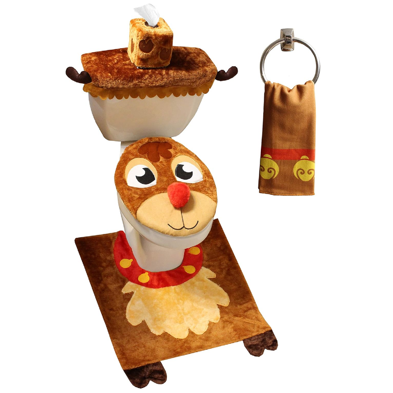 JOYIN 5 Pieces Christmas Theme Bathroom Decoration Set w/Toilet Seat Cover, Rugs