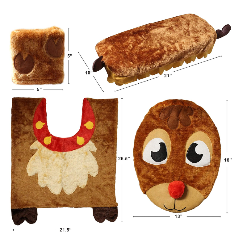 JOYIN 5 Pieces Christmas Theme Bathroom Decoration Set w/Toilet Seat Cover, Rugs