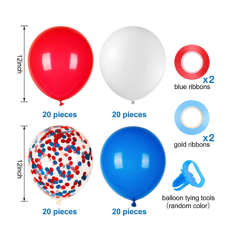 JOYYPOP 80Pcs Red White and Blue Latex Balloons with Confetti Balloons for 4th of July Decorations Independence