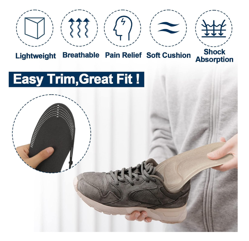 Janmercy 8 Pairs Arch Support Insoles for Men 5d Sponge Shoe Insoles Replacement Innersoles Comfort Cushioning Shoe Inserts