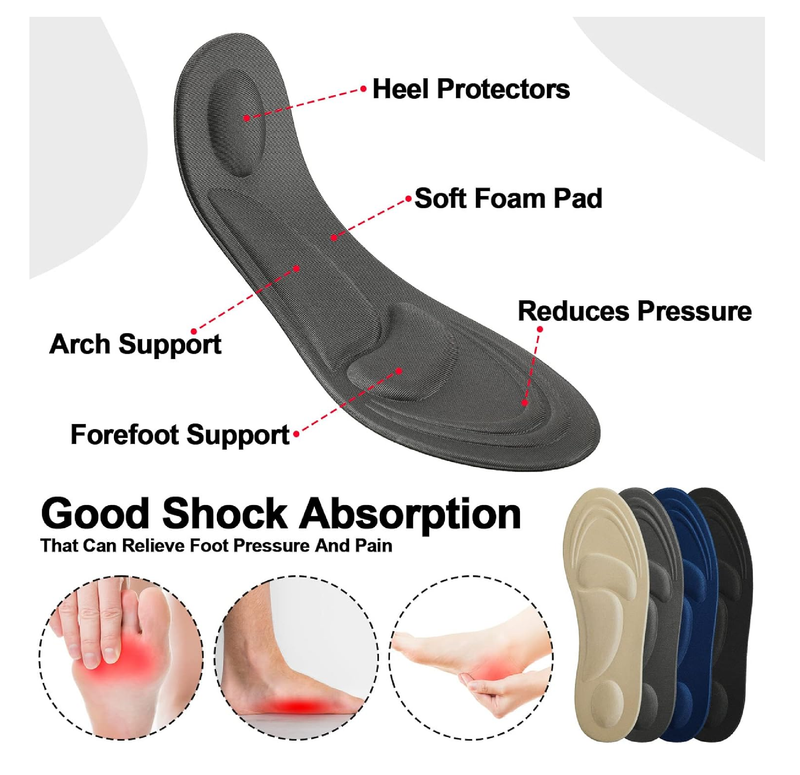 Janmercy 8 Pairs Arch Support Insoles for Men 5d Sponge Shoe Insoles Replacement Innersoles Comfort Cushioning Shoe Inserts