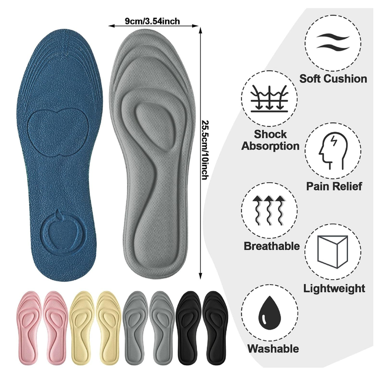 8 Pairs 3D Shoe Insoles Inserts Women Men, Sponge Insoles Replacement Innersoles Cushioning Work Boot Replacement Shoe Inserts(Mixed Colors,