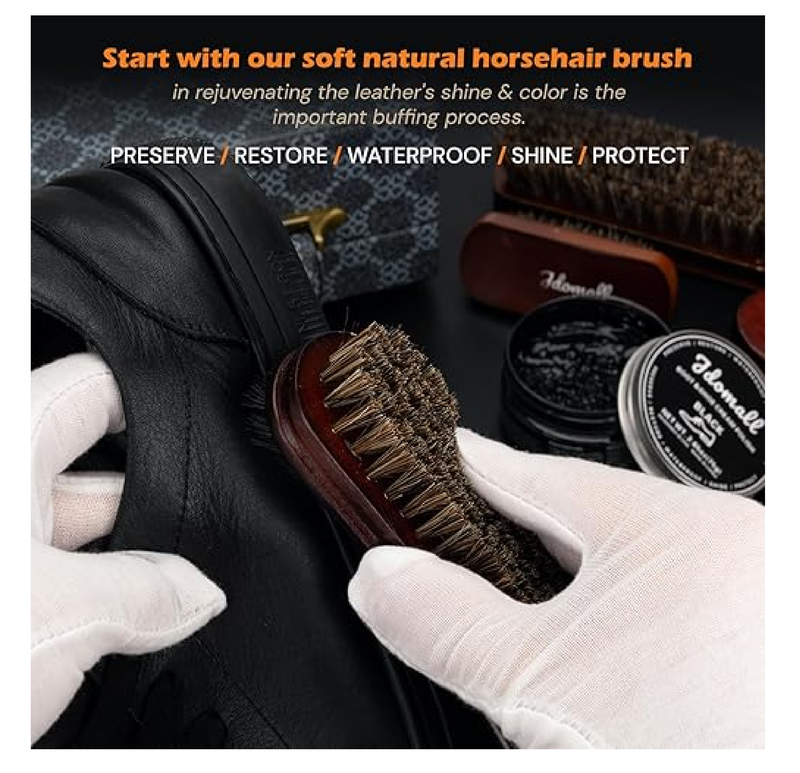 Shoe Care Kit - 16pc, Blue: Premium Deluxe Shoe Polish Kit - Black, Brown & Neutral Polish, Horsehair Brushes,