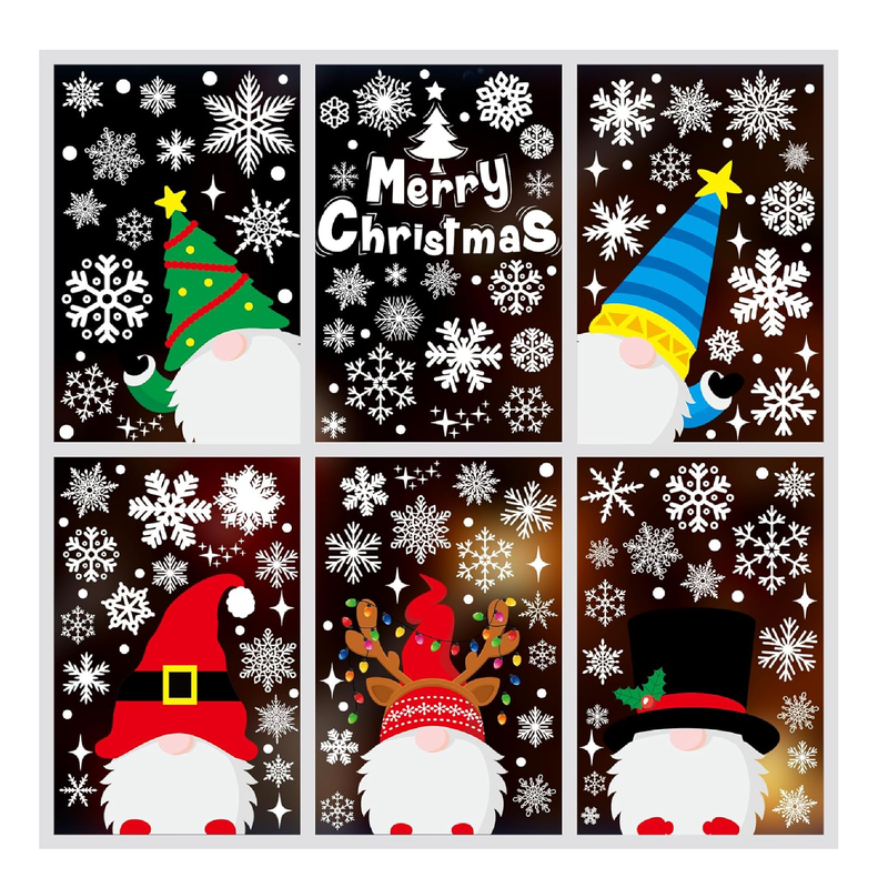 Joy Bang Christmas Window Clings, Christmas Gnome Window Stickers Decals Decor for Glass Window