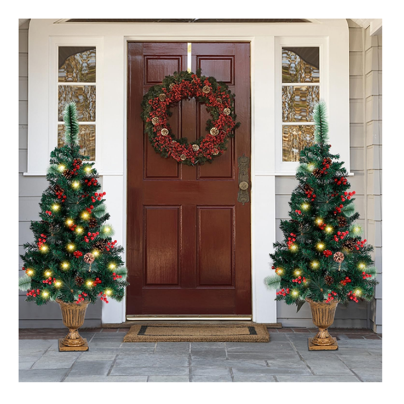 Juegoal 4 FT Christmas Tree, Upgrade Pre-Lit Crestwood Spruce Entrance Tree with 120 LEDs Lights,