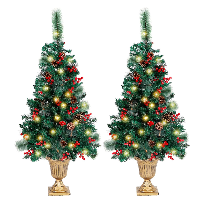 Juegoal 4 FT Christmas Tree, Upgrade Pre-Lit Crestwood Spruce Entrance Tree with 120 LEDs Lights,