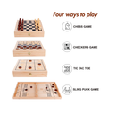 Juegoal 4-in-1 Wooden Fast Sling Puck Set for Kids and Adults Chess Checkers Tic Tac Toe Games Travel Portable Folding Tabletop Chess Board Game Sets Interactive Families Toys