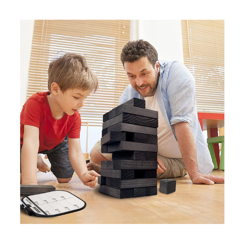 Juegoal 54 Pieces Giant Tumble Tower Blocks Game Giant Wood Stacking Game with 1 Dice Set Gameboard