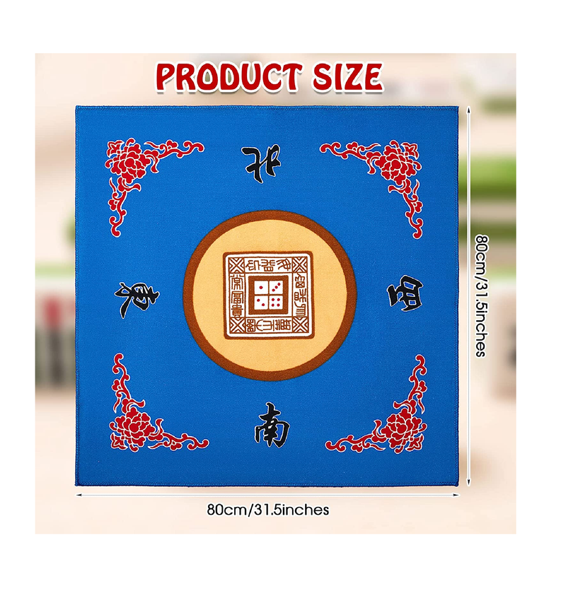 Juexica Mahjong Mat with Bag Anti Slip Noise Reduction Table Cover Board Game Mat Mahjong Table Mat Mahjong Accessories Tablecloth Mahjong Paigow Poker Cards Blue