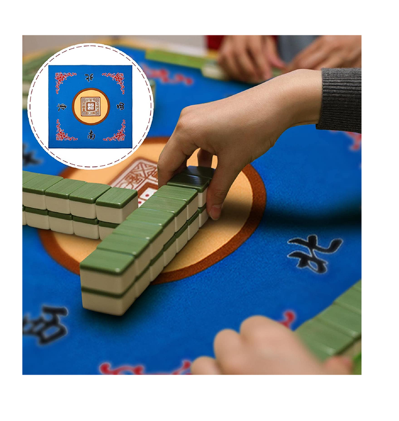 Juexica Mahjong Mat with Bag Anti Slip Noise Reduction Table Cover Board Game Mat Mahjong Table Mat Mahjong Accessories Tablecloth Mahjong Paigow Poker Cards Blue