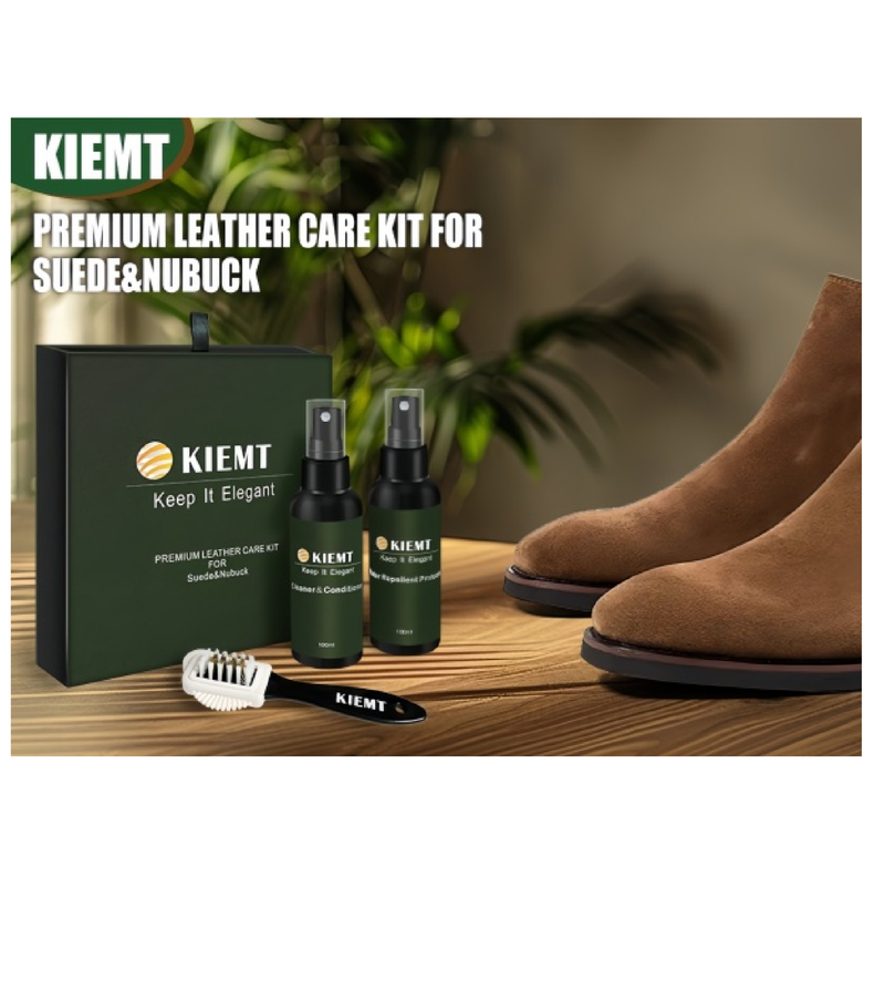 KIEMT Premium Suede and Nubuck Care kit,Leather Cleaner and Conditioner,Water Repellent Protector,