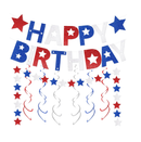 4th of July Happy Birthday Banner Glitter Red White and Blue Happy Birthday Banner Star Banner and Hanging Swirls Patriotic America Fourth of July Independence Day Birthday Party Supplies
